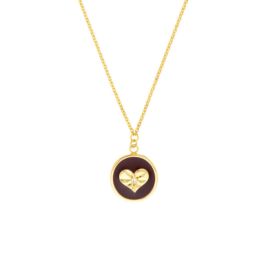 Red Enamel Heart Medallion Necklace - Laura's Gems