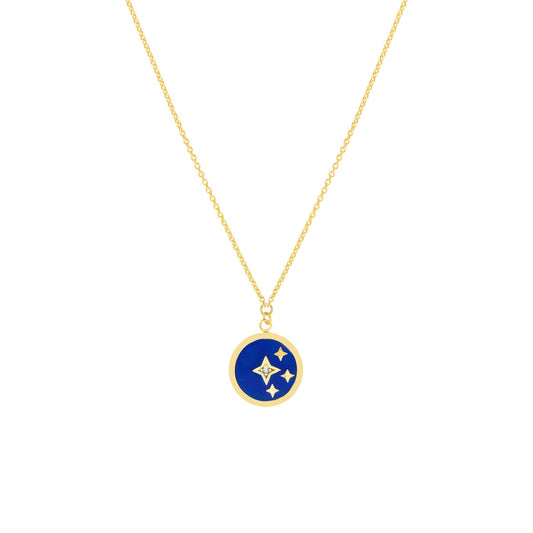 Navy Blue Enamel Stars Medallion Necklace - Laura's Gems