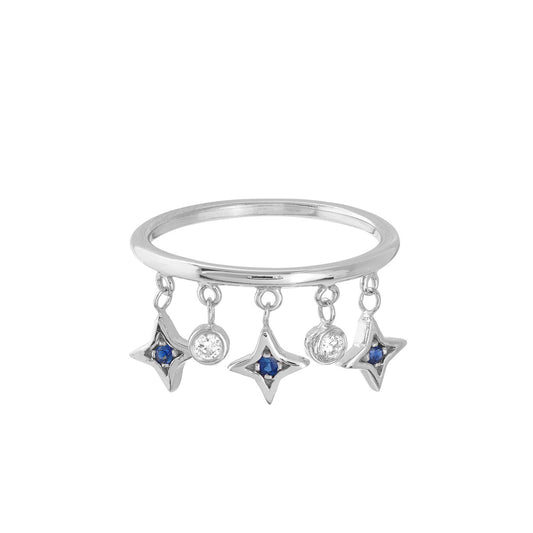 Diamond and Sapphire Mixed Bezel Dangle Ring - Laura's Gems
