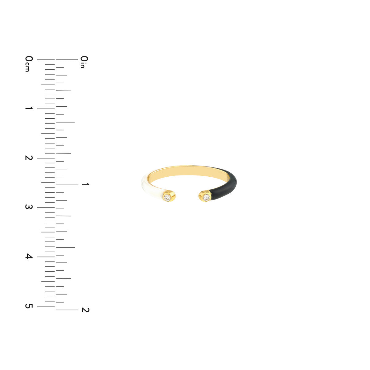 Diamond Cuff Ring with 1/2 White 1/2 Black Enamel - Laura's Gems