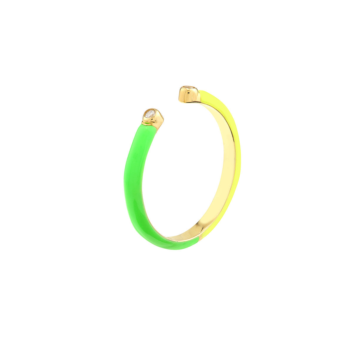 Diamond Cuff Ring with 1/2 Green 1/2 Yellow Enamel - Laura's Gems