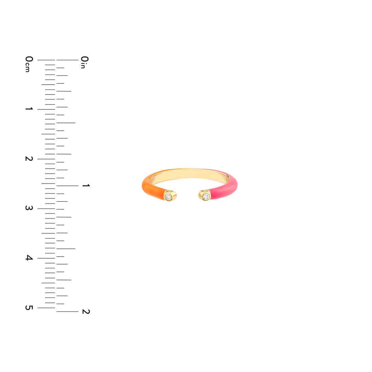Diamond Cuff Ring 1/2 Pink 1/2 Orange Enamel - Laura's Gems