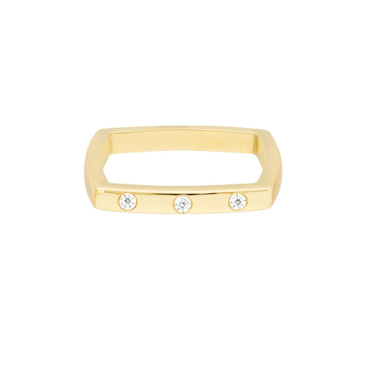 Bold Gold Diamond Square Band Ring - Laura's Gems