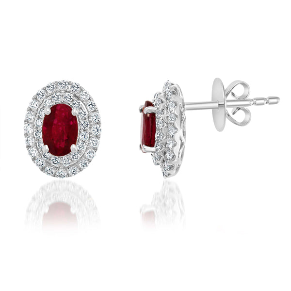 Ruby Diamond Stud Earrings in 14k White Gold - Laura's Gems