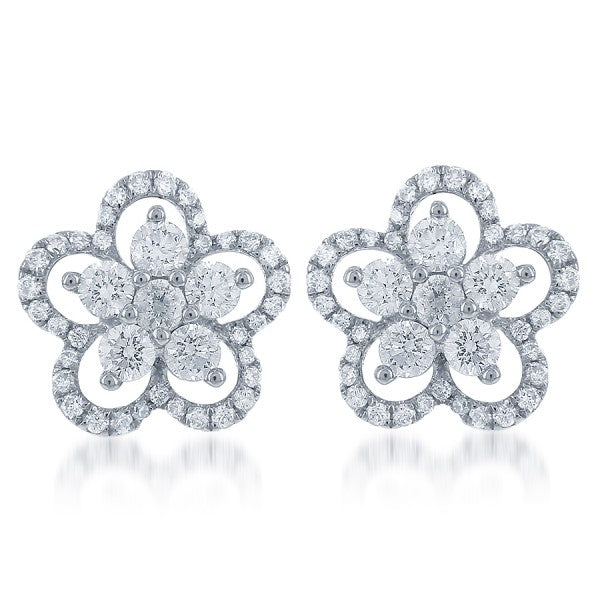 Diamond Flower Earrings in 18k White Gold - Laura's Gems — Laura Milman New York
