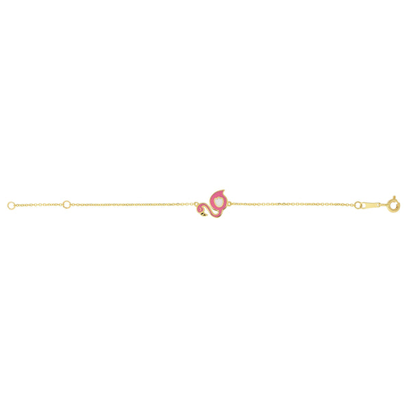 Children's Flamingo Charm Bracelet in 14k Yellow Gold - Laura's Gems