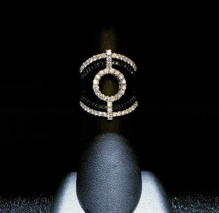 Halo-Style Black and White Diamond Ring in 14k White Gold - Laura's Gems — Laura Milman New York