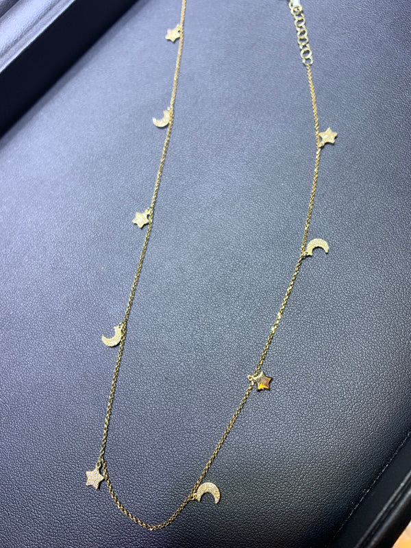 Diamond Moon and Stars Gold Choker and Necklace - Laura's Gems