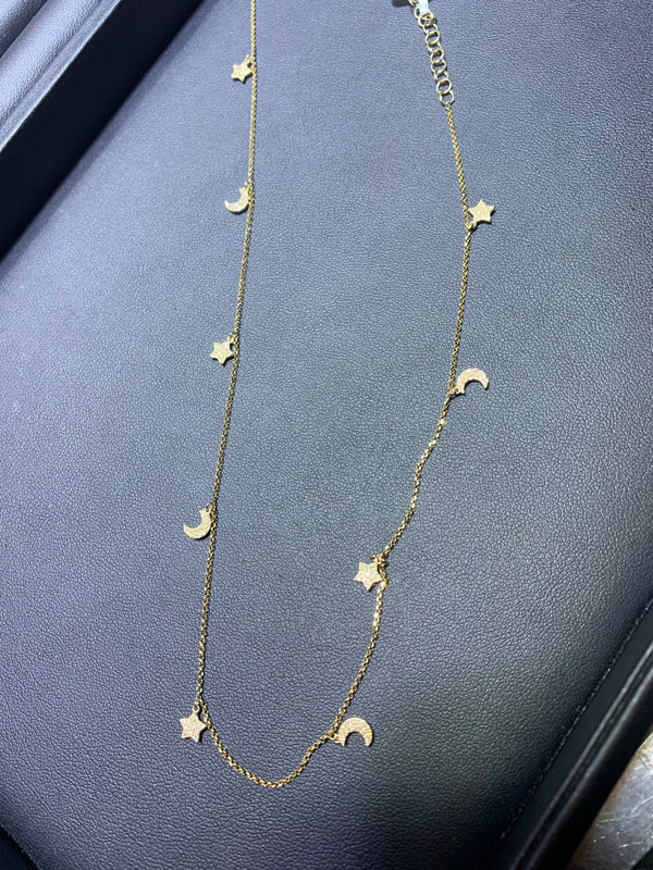Diamond Moon and Stars Gold Choker and Necklace - Laura's Gems