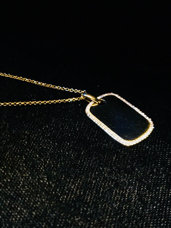 Mini Gold Dog Tag Pendant With Diamonds - Laura's Gems
