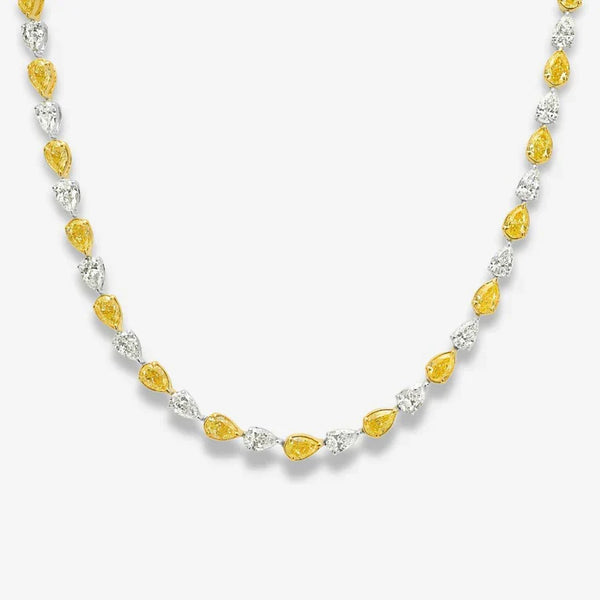11.5ct Alternating Fancy Yellow Pear Diamond & White Pear Diamond Necklace