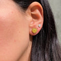 Fancy Yellow Heart Diamond Halo Stud Earrings in 18K Yellow Gold view 3