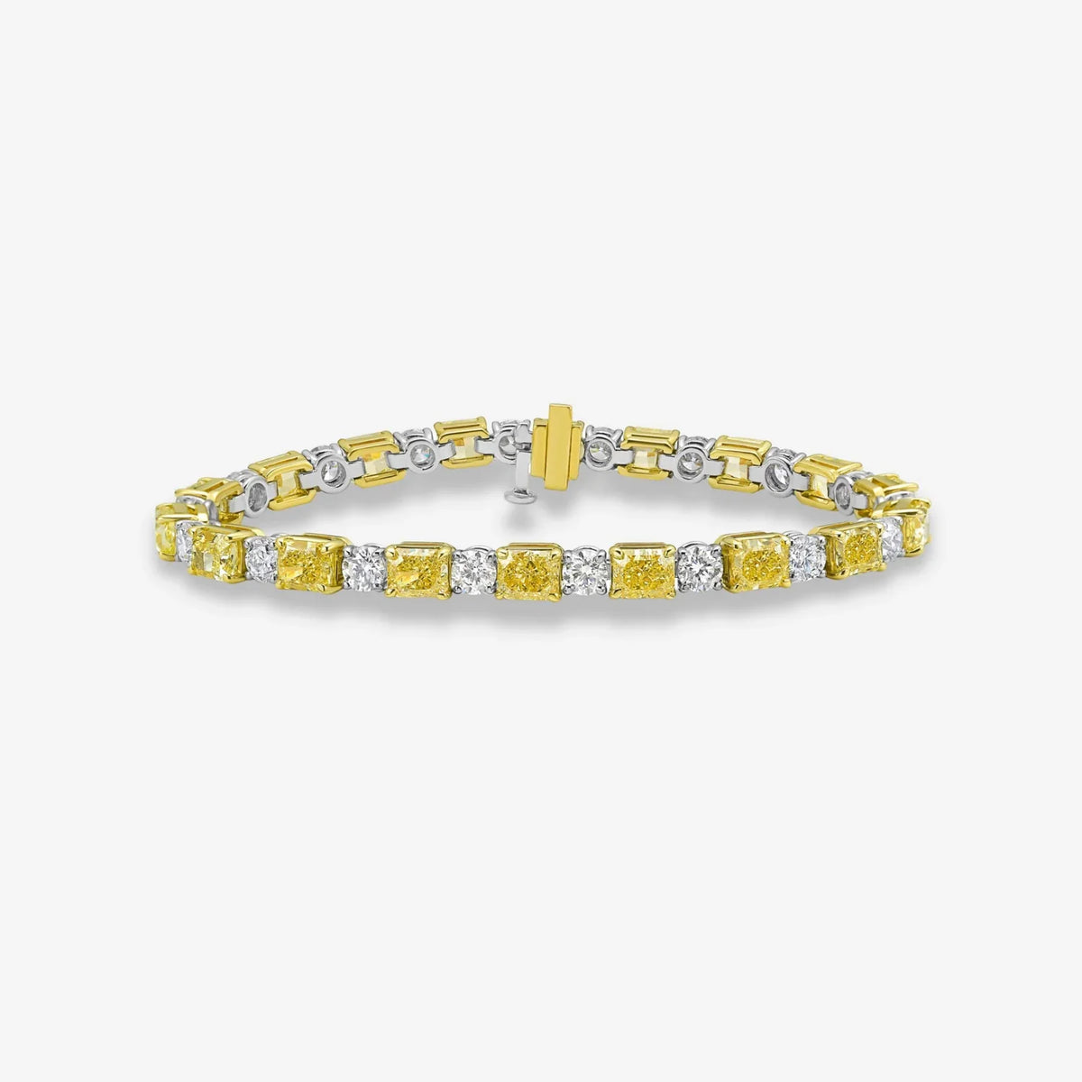 13.88ctw Fancy Yellow Radiant Diamond & White Round Diamond Alternating Bracelet — Laura Milman New York