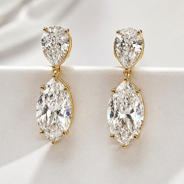 Marquise and Pear Shape Lab Grown Diamond Drop Earrings