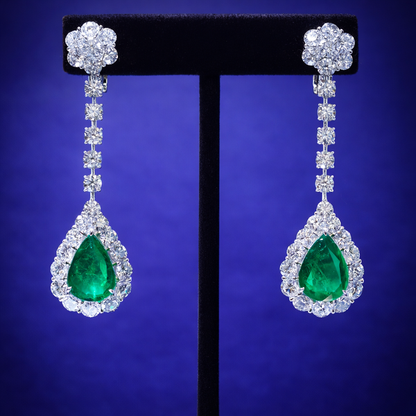 Green Emerald and Diamond Drop Earrings - Laura Milman New York