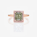 Fancy Green Princess-Cut Diamond Halo Ring in 14K rose gold view 1