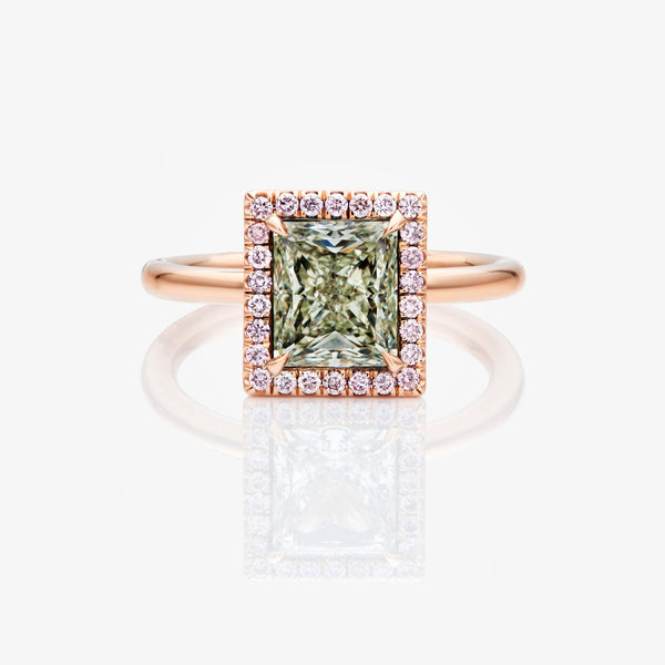 2.00ct Fancy Light Grayish Yellowish Green Princess-Cut Diamond Halo Ring