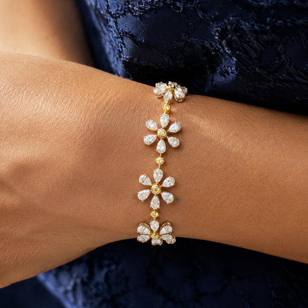 Daisy Flower Bracelet with Lab Grown Diamonds