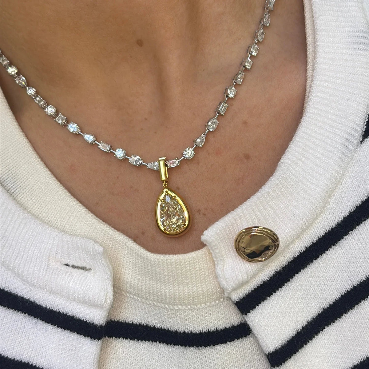 5.50ct Yellow Pear Diamond Detachable Bezel Pendant — view 4 — Laura Milman New York