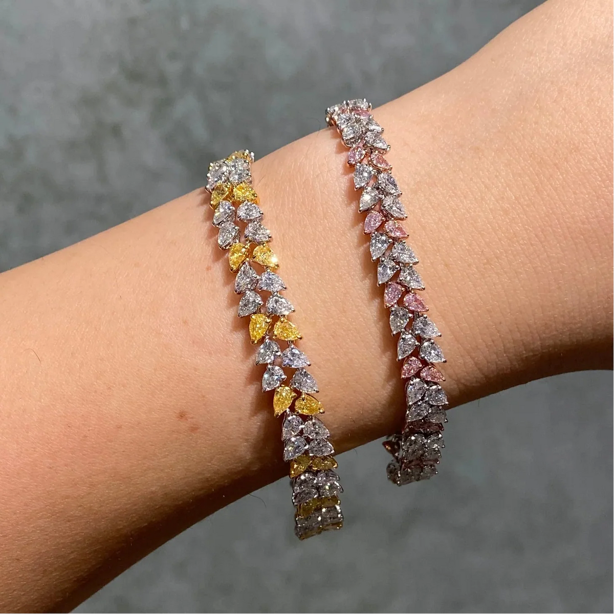 13.68ctw Yellow & White Pear Diamond Double Row Bracelet — view 2 — Laura Milman New York