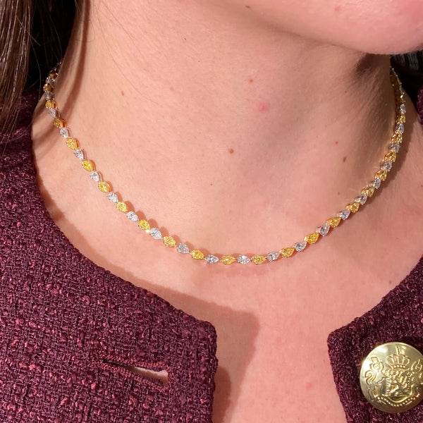 11.5ct Alternating Fancy Yellow Pear Diamond & White Pear Diamond Necklace — view 2