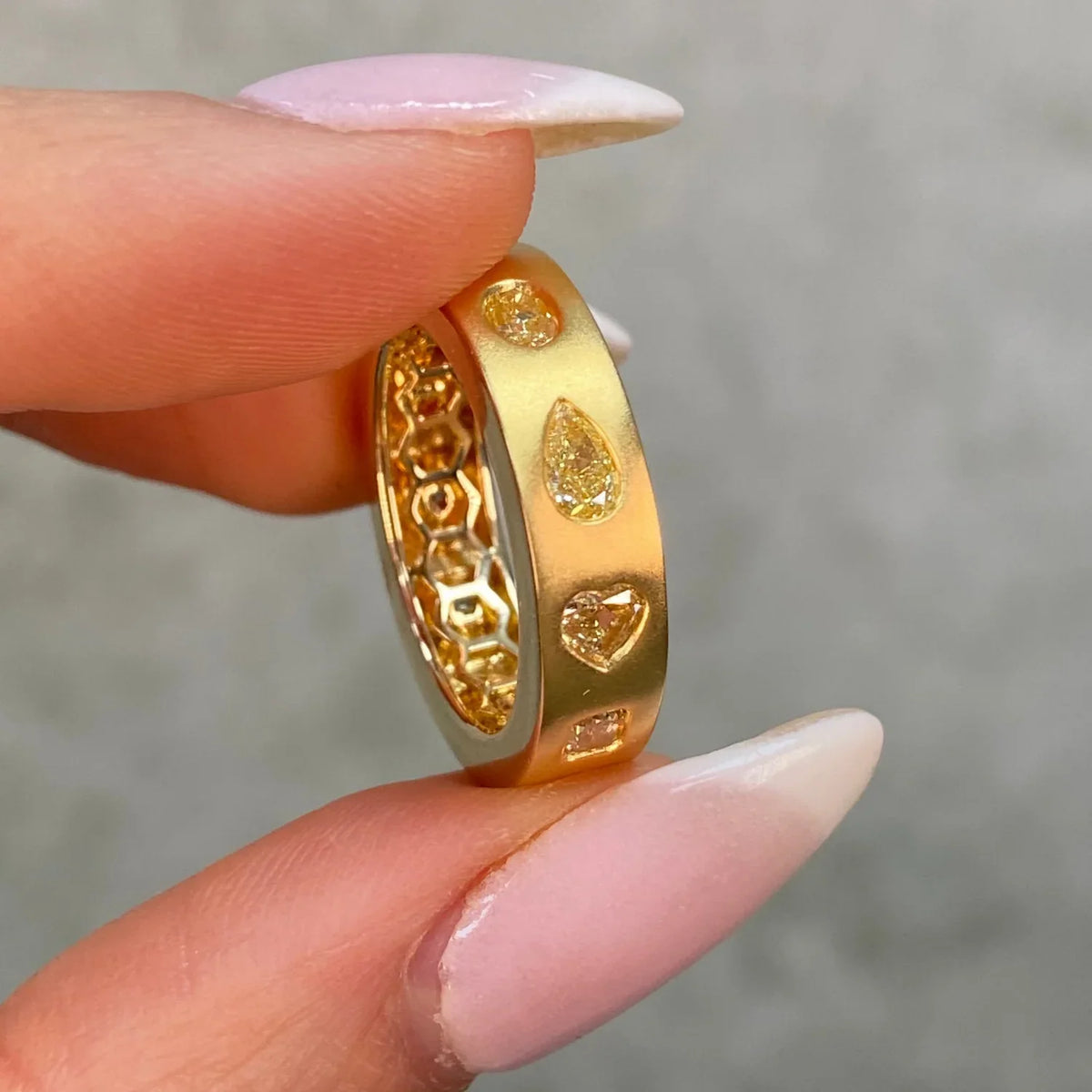 1.81ct Mixed Shape Yellow Diamond Bezel Eternity Band — view 3 — Laura Milman New York
