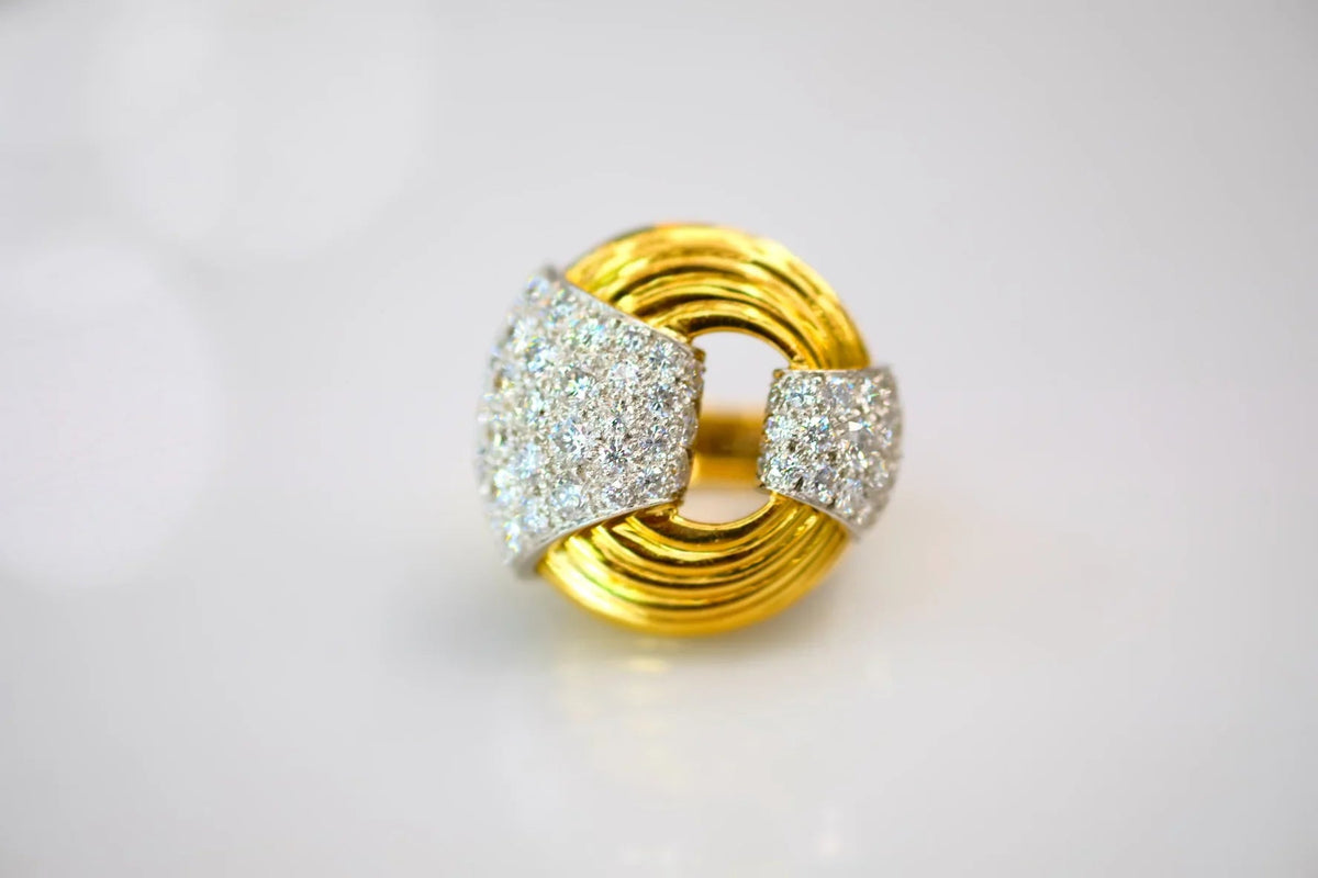 David Webb Platinum & 18K Yellow Gold Cocktail Diamond Fluted Ring — view 6 — Laura Milman New York