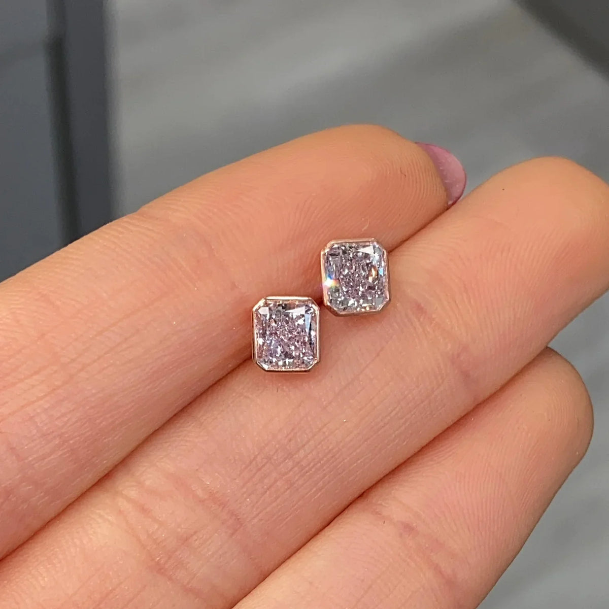 0.80ct & 0.76ct Bezel Pink Diamond Stud Earrings GIA — view 3 — Laura Milman New York