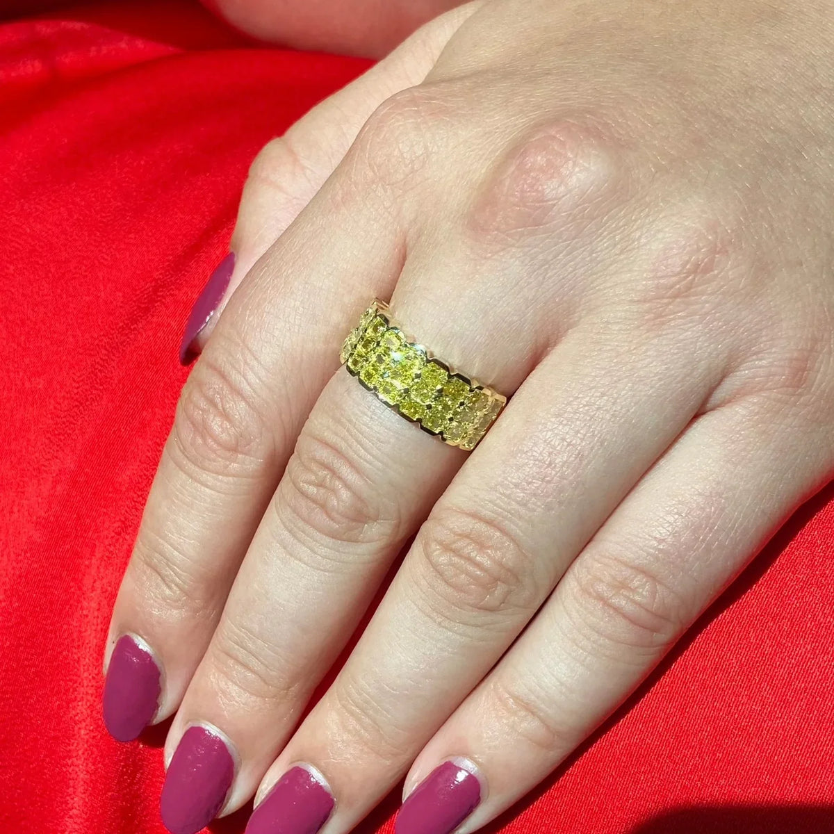 Three Row Yellow Radiant Diamond Halfway Band — view 4 — Laura Milman New York