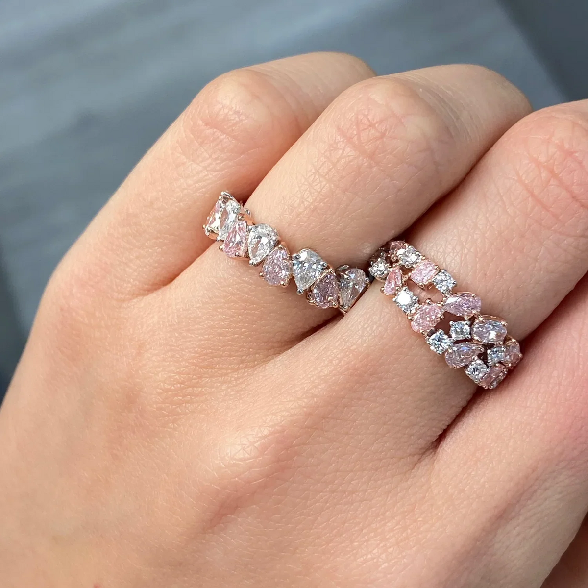 1.88ctw Alternating Pink & White Pear Diamond Halfway Band — view 5 — Laura Milman New York