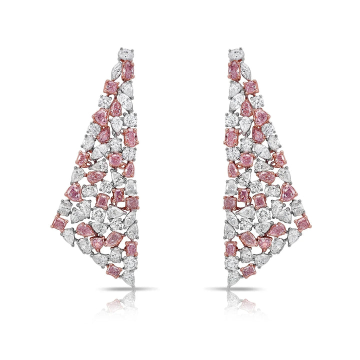 Pink and White Diamond Chandelier Earrings in 18K White and Rose Gold