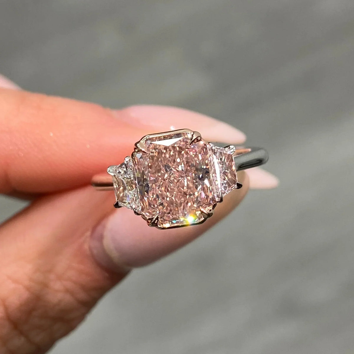 3ct Fancy Brown-Pink Elongated Radiant Diamond Ring VS1 GIA — view 2 — Laura Milman New York