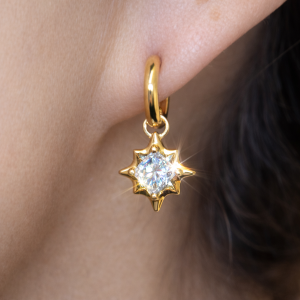 North Star Drop Earrings with Cushion Cut Diamonds (Lab Grown) - Laura Milman New York