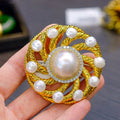 David Webb Platinum & 18K Yellow Gold Diamond And Pearl Circular Openwork Brooch view 7