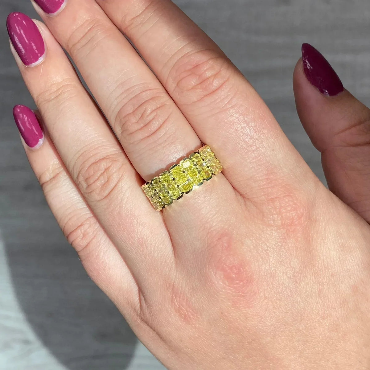Three Row Yellow Radiant Diamond Halfway Band — view 5 — Laura Milman New York