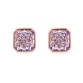 Pink Radiant Diamond Stud Earrings in 14K Rose Gold view 1