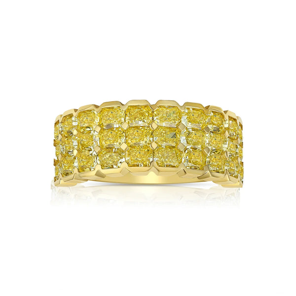 Three Row Yellow Radiant Diamond Halfway Band