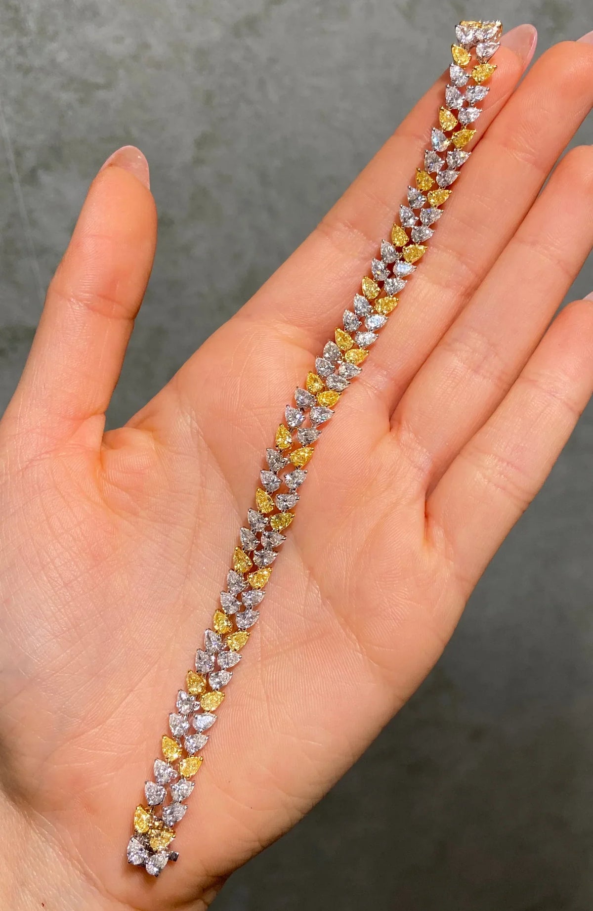13.68ctw Yellow & White Pear Diamond Double Row Bracelet — view 4 — Laura Milman New York