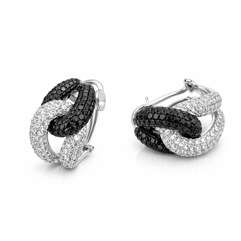 Black and White Diamond Infinity Huggie Earrings - Laura Milman New York