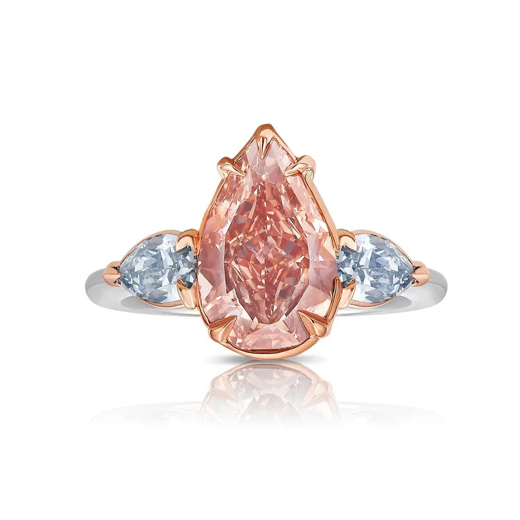 2.22ct Fancy Deep Brown-Pink Pear Diamond VS2 GIA Ring with Blue Diamond Sides — Laura Milman New York