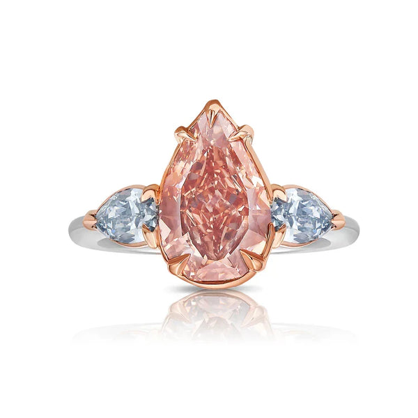 2.22ct Fancy Deep Brown-Pink Pear Diamond VS2 GIA Ring with Blue Diamond Sides