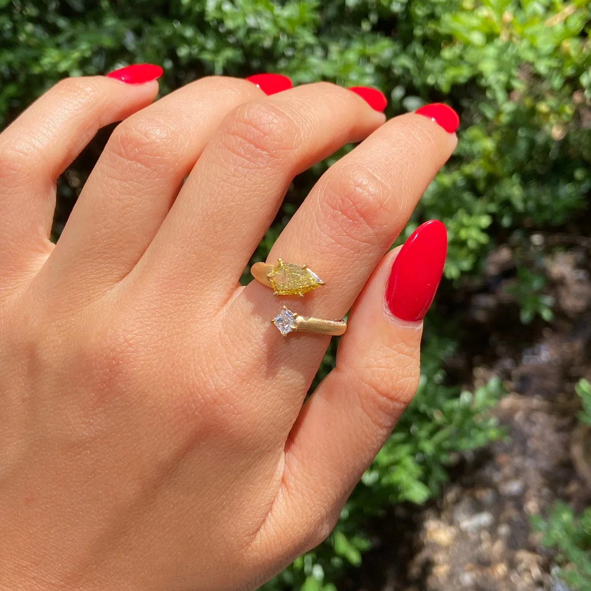 1.0.1ct Fancy Vivid Yellow Kite Diamond Spiral Ring — view 3 — Laura Milman New York