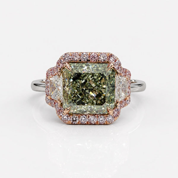 2.54ct Fancy Grayish Yellowish Green Radiant Diamond Ring SI1 GIA