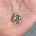 Fancy Grayish Yellowish Green Cushion Diamond Pendant in 14K Rose Gold view 3