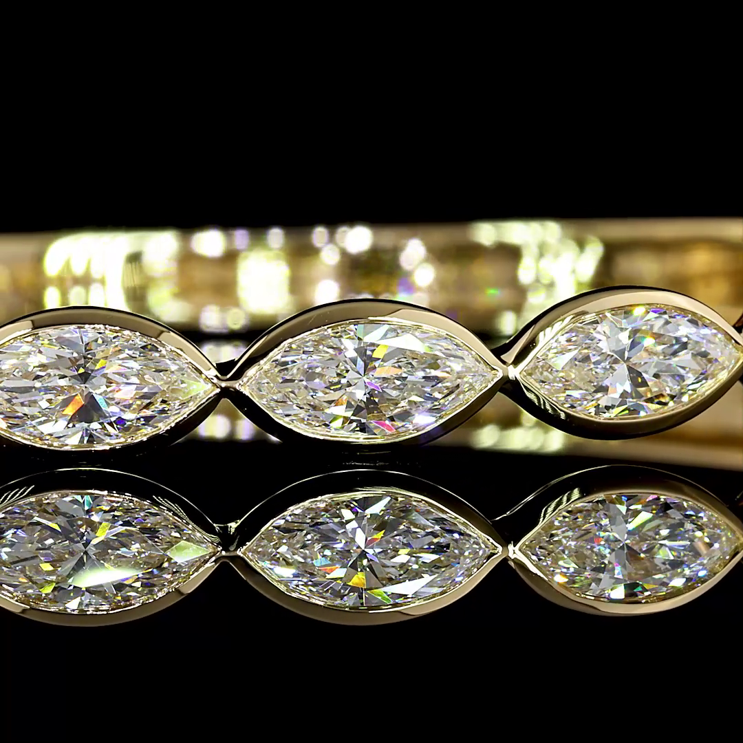 4.29 CT Marquise Lab Grown Diamond Bangle Bracelet in 14K Yellow Gold – close-up — Laura Milman New York