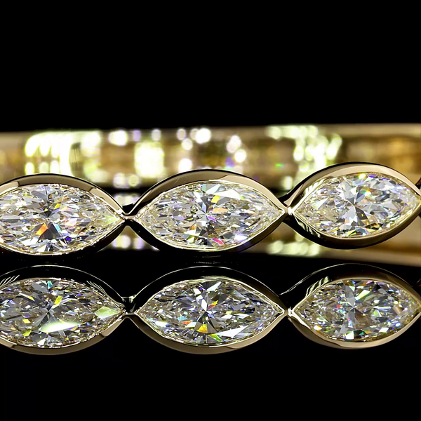 4.29 CT Marquise Lab Grown Diamond Bangle Bracelet in 14K Yellow Gold – close-up