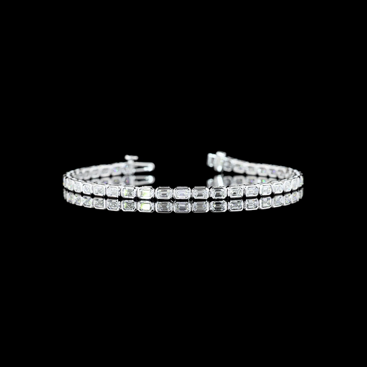 3.70 Carat Emerald Cut Lab Grown Diamond Tennis Bracelet - E-F VS - 14K White Gold