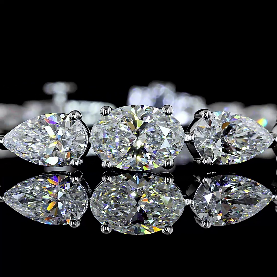 8.61 CT Pear Lab Grown Diamond Tennis Bracelet in 14K White Gold – close-up — Laura Milman New York