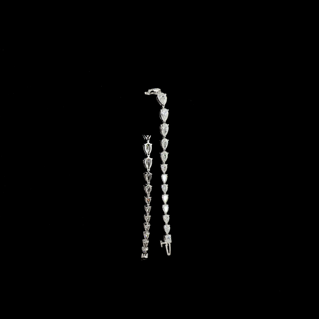 8.61 CT Pear Lab Grown Diamond Tennis Bracelet in 14K White Gold – worn on wrist — Laura Milman New York