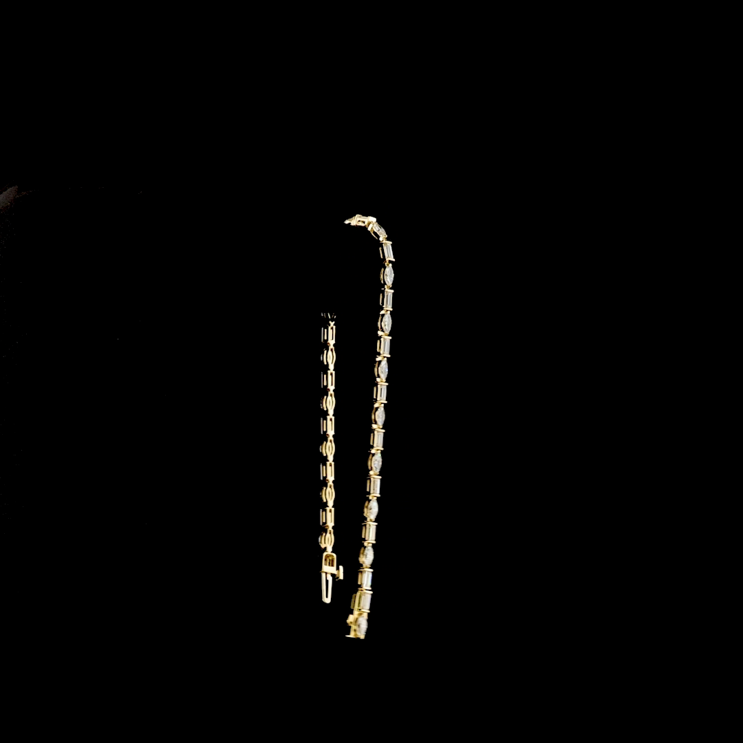 3.7 CT Marquise Lab Grown Diamond Tennis Bracelet in 14K Yellow Gold – worn on wrist — Laura Milman New York